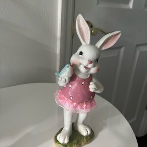 Amazon Pink and White Bunny Figurine with Blue Bird